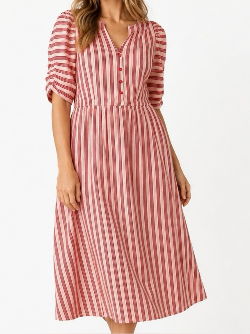 Matilda Jane XL Striped Heavy Cotton Puff Sleeve Midi Dress